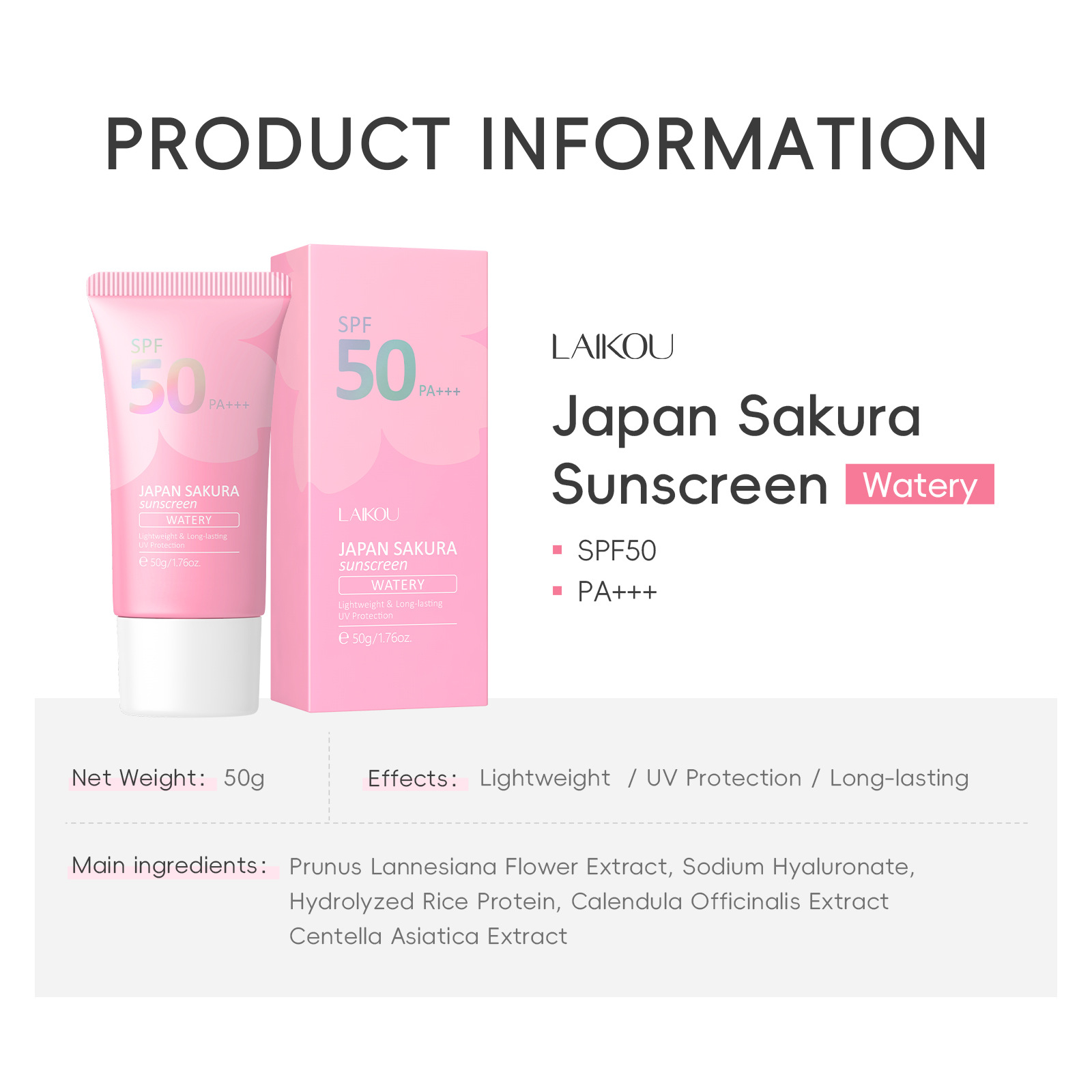 LAIKOU ซากุระ SPF50 PA+++ โลชั - Spf 50 Sunscreen บทวิจารณ์และราคา
